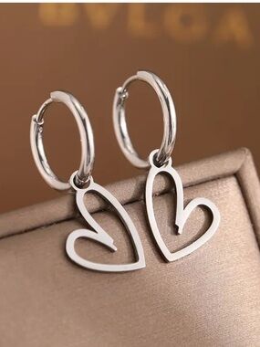 Silver Heart Outline Hoop Earrings Summer Jewelry